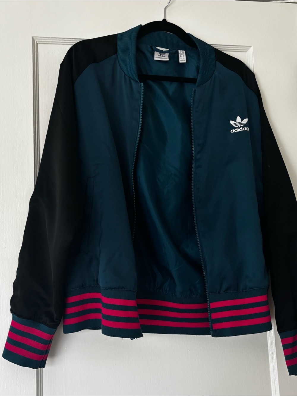 adidas Satin Bomber Jacket Teal/Black/Hot Pink/White Trefoil